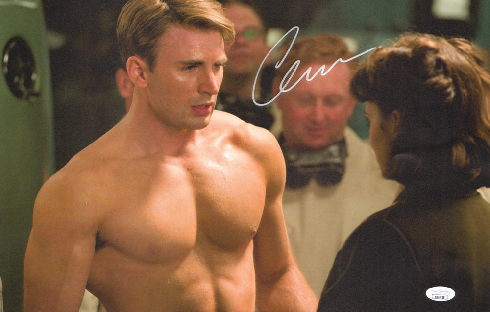 Chris Evans as Captain America Shirtless in Captain America: The First Avenger (JSA) Signed 11x17 Photo