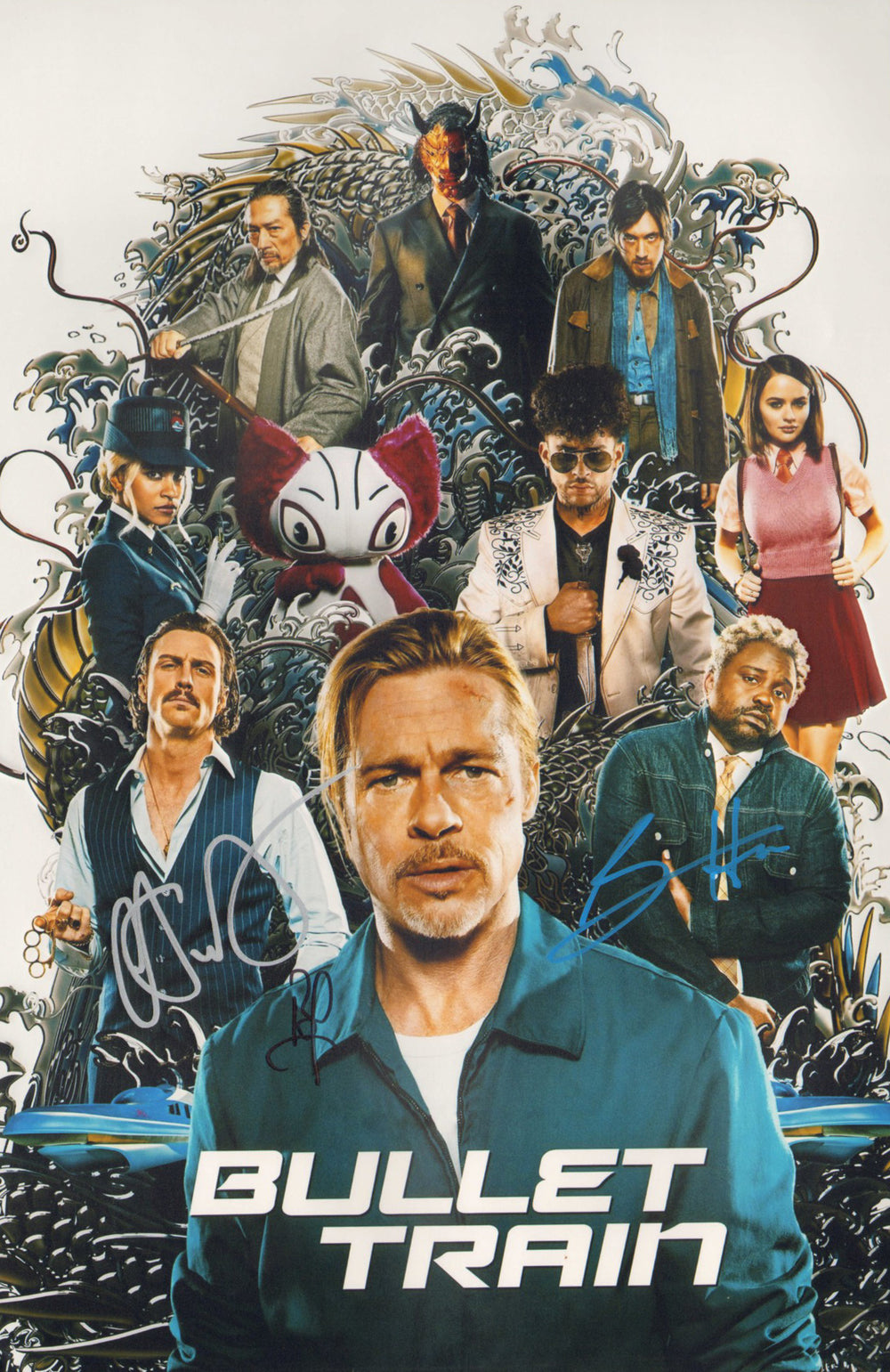 Brad Pitt as Ladybug, Brian Tyree Henry as Lemon, & Aaron Taylor-Johnson as Tangerine in Bullet Train Signed 12x18 Mini Poster