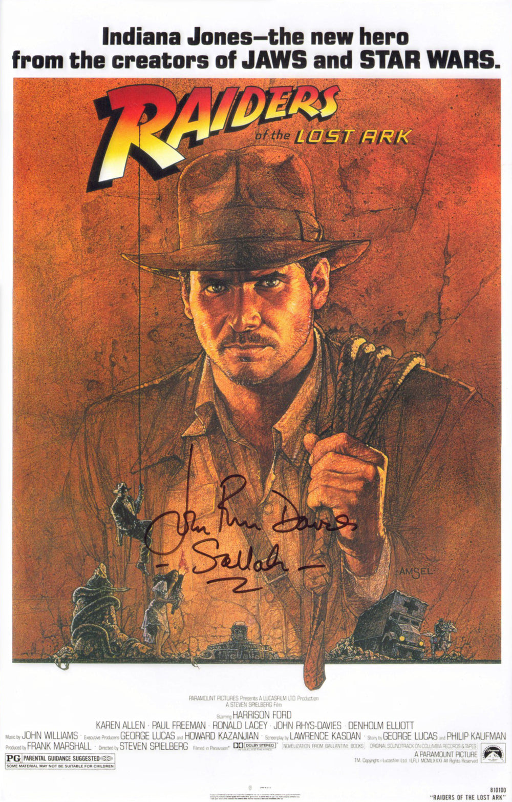 John Rhys-Davies as Sallah in Indiana Jones & the Raiders of the Lost Ark Signed 11x17 Mini Poster with Character Name