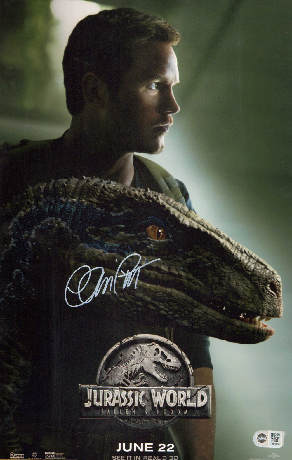 Chris Pratt as Owen Grady in Jurrasic World (SWAU) Signed 11x17 Mini Poster