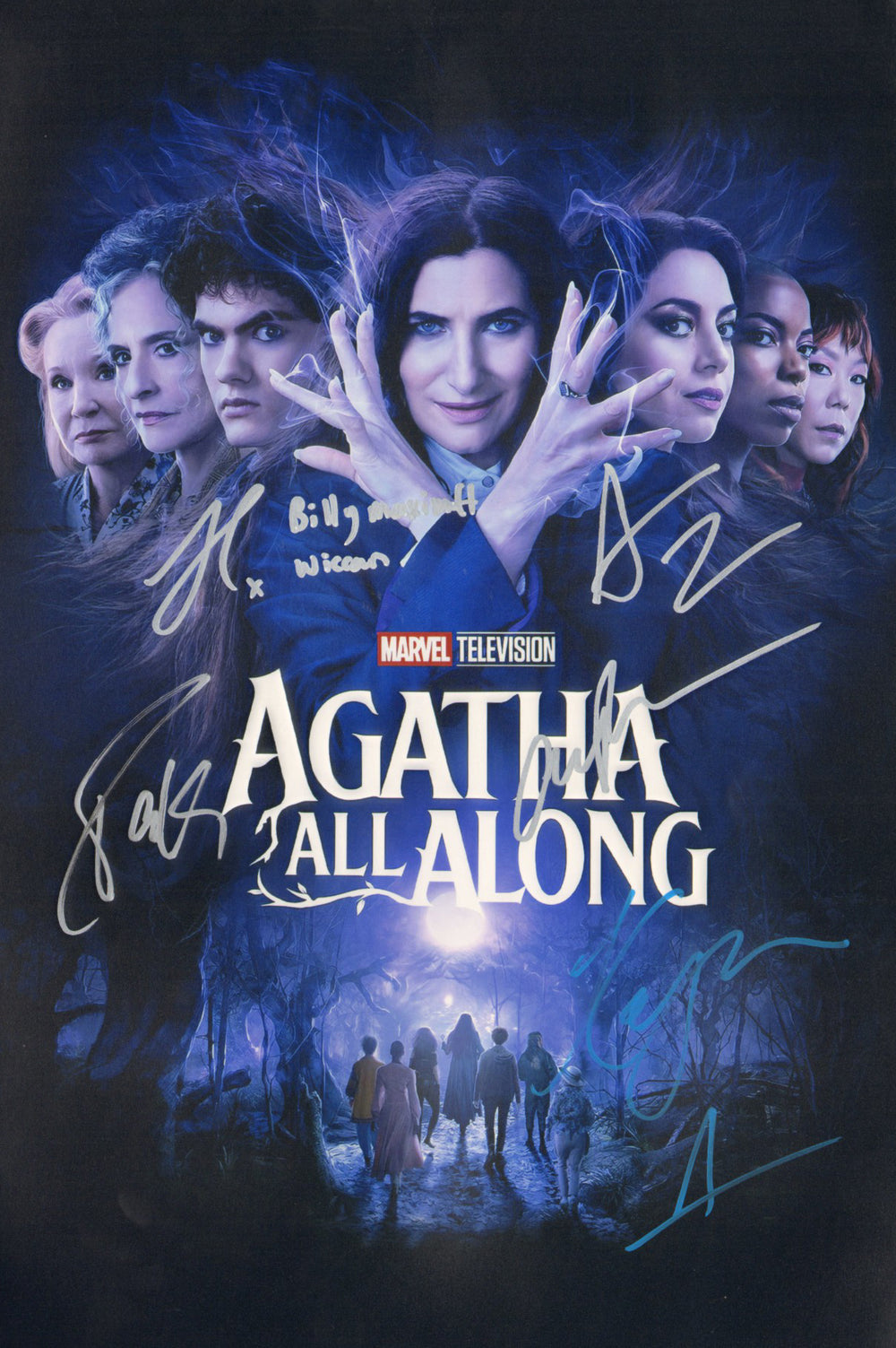 Agatha All Along 12x18 Mini Poster Cast Signed by Kathryn Hahn, Aubry Plaza, Joe Locke, Patti LuPone, & Sasheer Zamata with Character Name