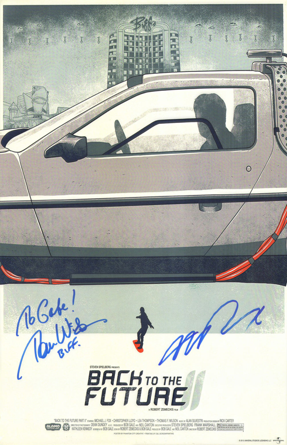 Michael J. Fox as Marty McFly & Tom Wilson as Biff Tannen in Back to the Future II Signed 11x17 Mini Poster with Character Name