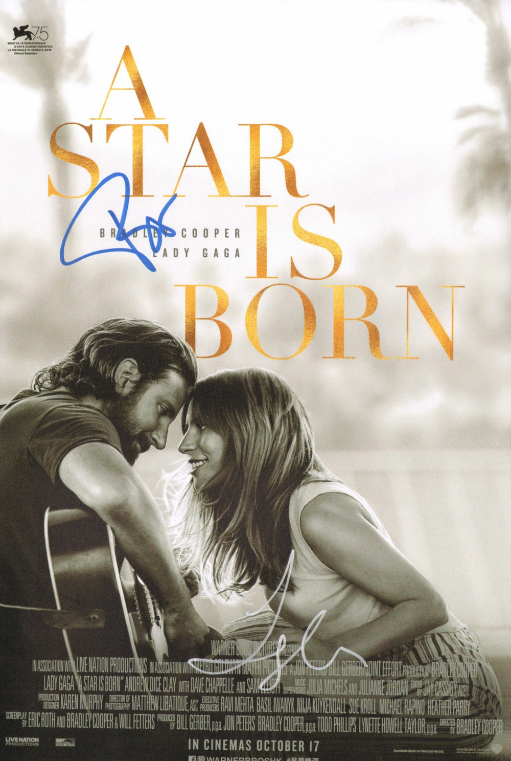 Bradley Cooper as Jackson Maine & Lady Gaga as Ally Campana in A Star Is Born Signed 12x18 Mini Poster