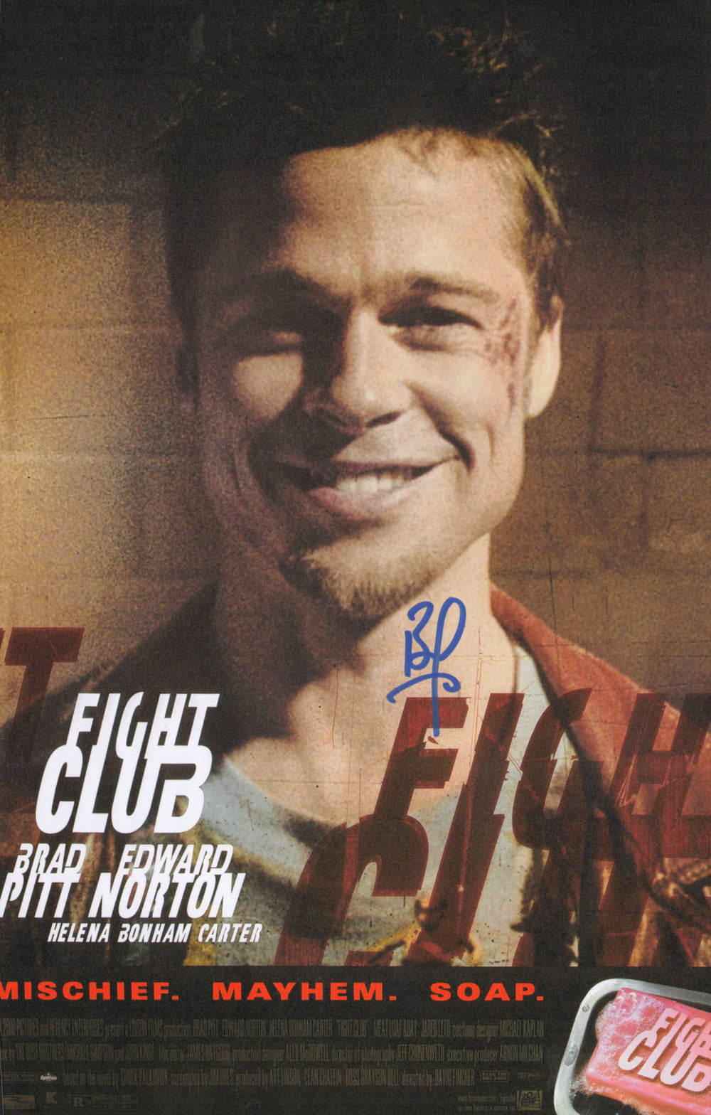 Brad Pitt as Tyler Durden in Fight Club Signed 11x17 Mini Poster