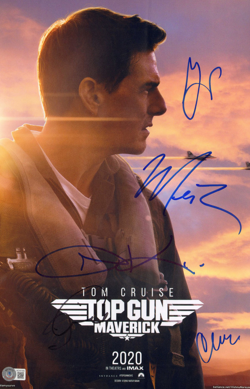 Top Gun: Maverick 11x17 Mini Poster (Beckett) Cast Signed by Tom Cruise, Miles Teller, Glen Powell, Joseph Kosinski, & Claudio Miranda