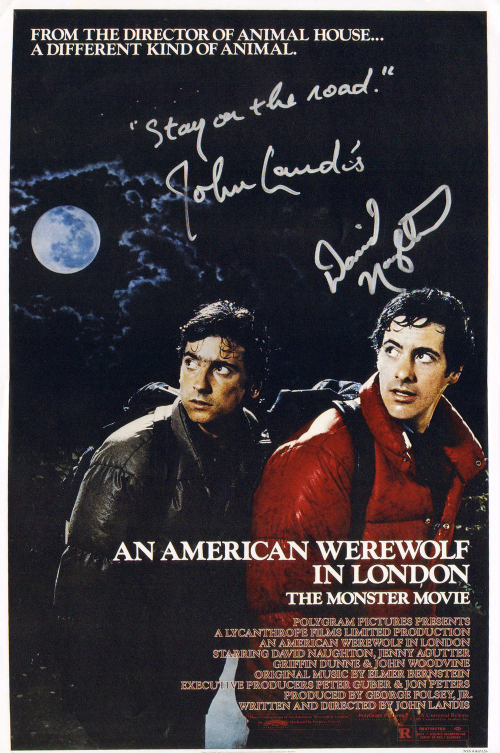 David Naughton as David Kessler & John Landis as Director in An American Werewolf in London Signed 12x18 Mini Poster with Quote