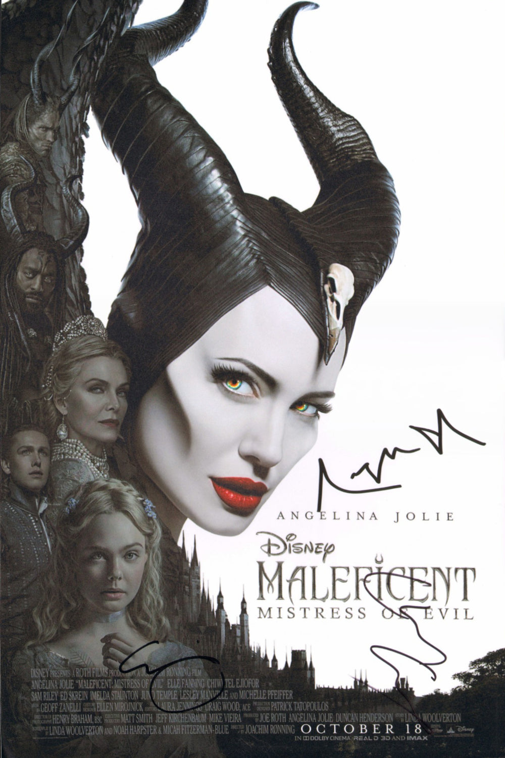 Disney's Maleficent 12x18 Mini Poster Cast Signed by Angelina Jolie, Elle Fanning, & Chiwetel Ejiofor