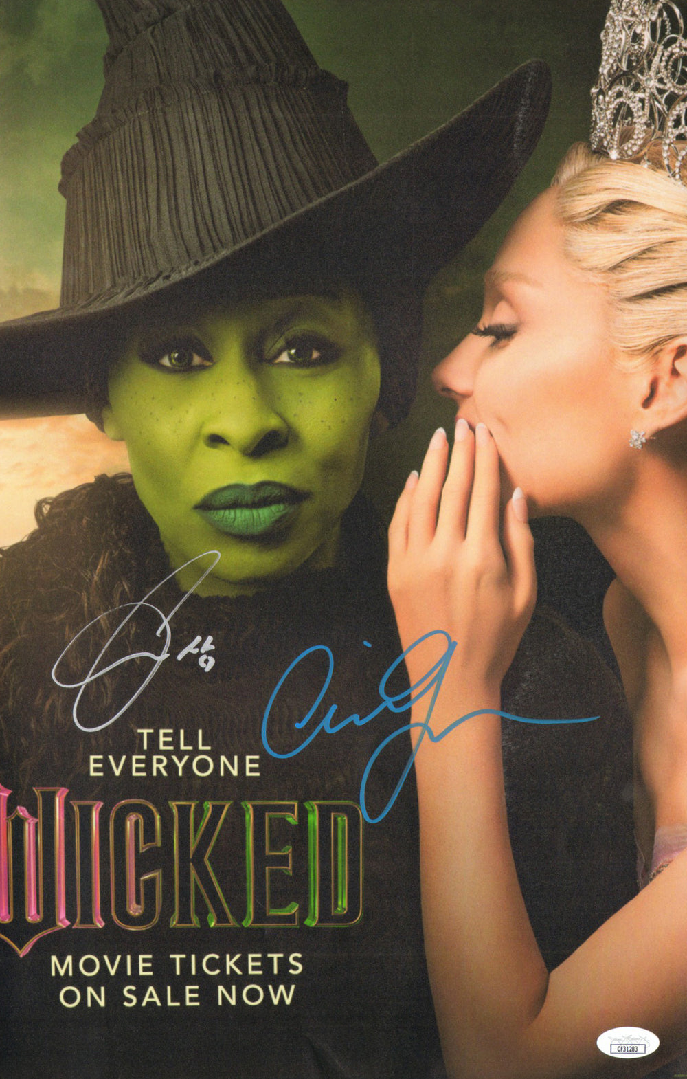 Cynthia Erivo as Elphaba Thropp & Ariana Grande as Glinda Upland in Wicked (JSA) Signed 11x17 Mini Poster