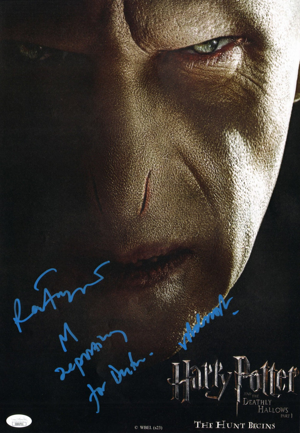 Ralph Fiennes as Lord Voldemort in Harry Potter & The Deathly Hallows Part 1 (JSA) Signed 11x17 Mini Poster with Character Name & Quote