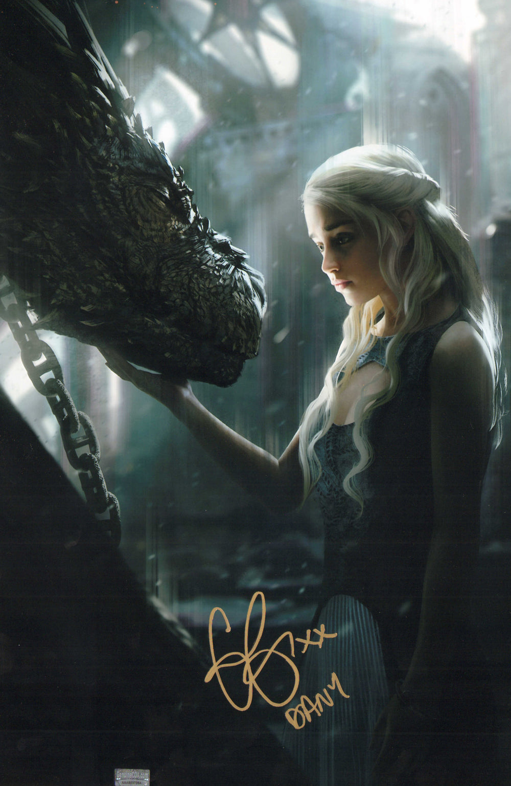 Emilia Clarke as Daenerys Targaryen in Game of Thrones Signed 12x18 Photo with Character Name