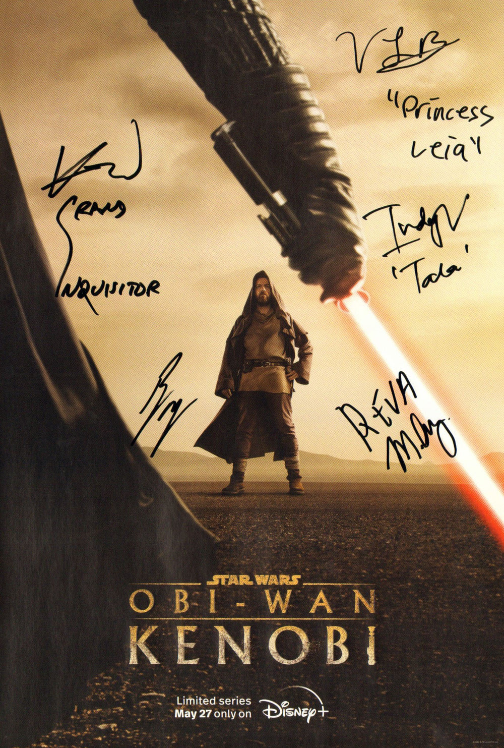 Star Wars: Obi-Wan Kenobi (SWAU) 13x19 Mini Poster Cast Signed by Ewan McGregor, Indira Varma, Moses Ingram, Vivien Lyra Blair, & Rupert Friend with Character Names