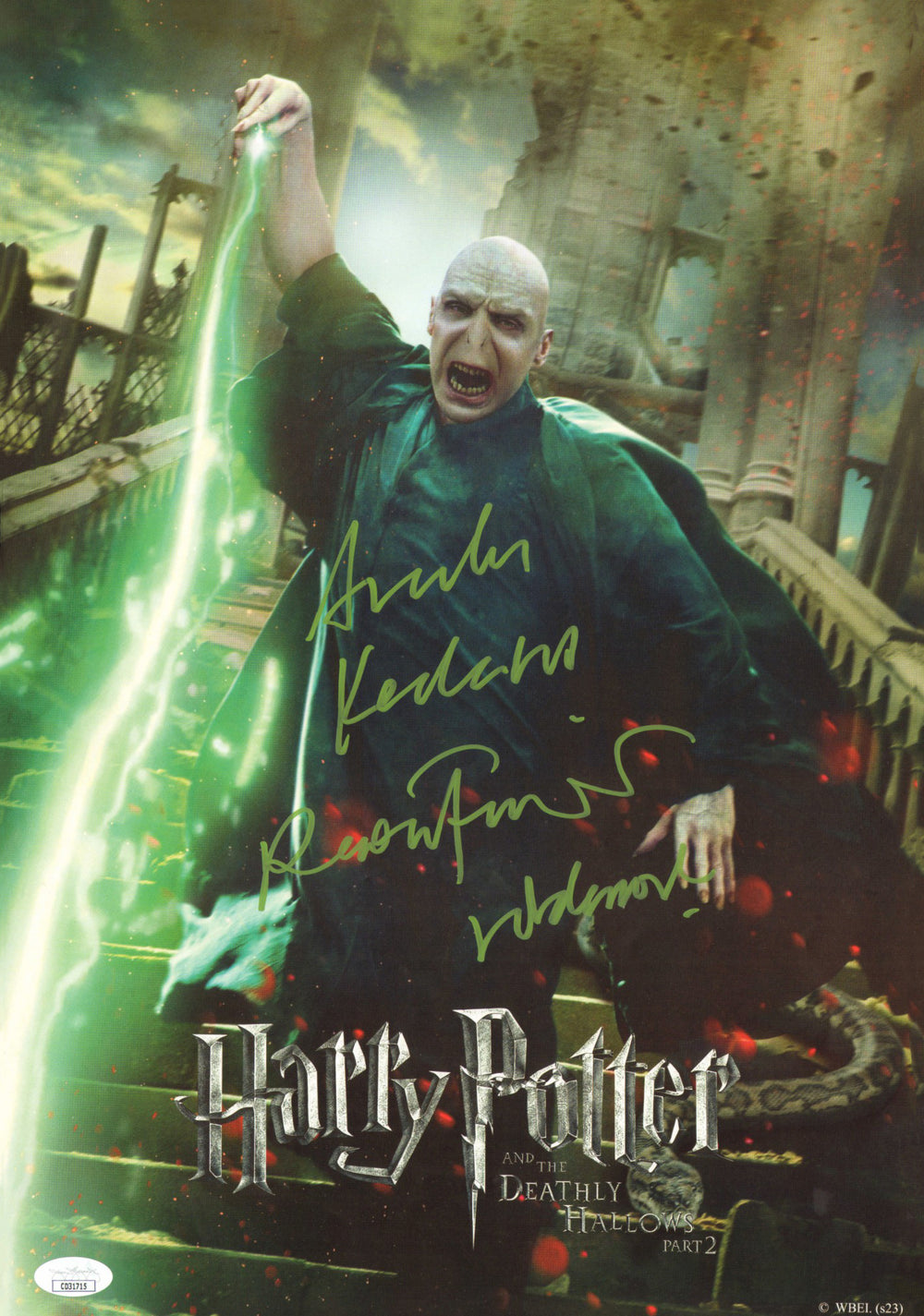 Ralph Fiennes as Lord Voldemort in Harry Potter & The Deathly Hallows Part 2 (JSA) Signed 11x17 Mini Poster with Character Name & Quote