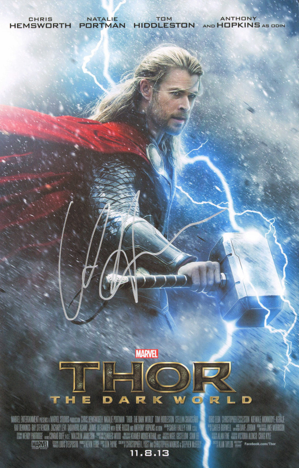 Chris Hemsworth as Thor in Thor: The Dark World Signed 11x17 Mini Poster