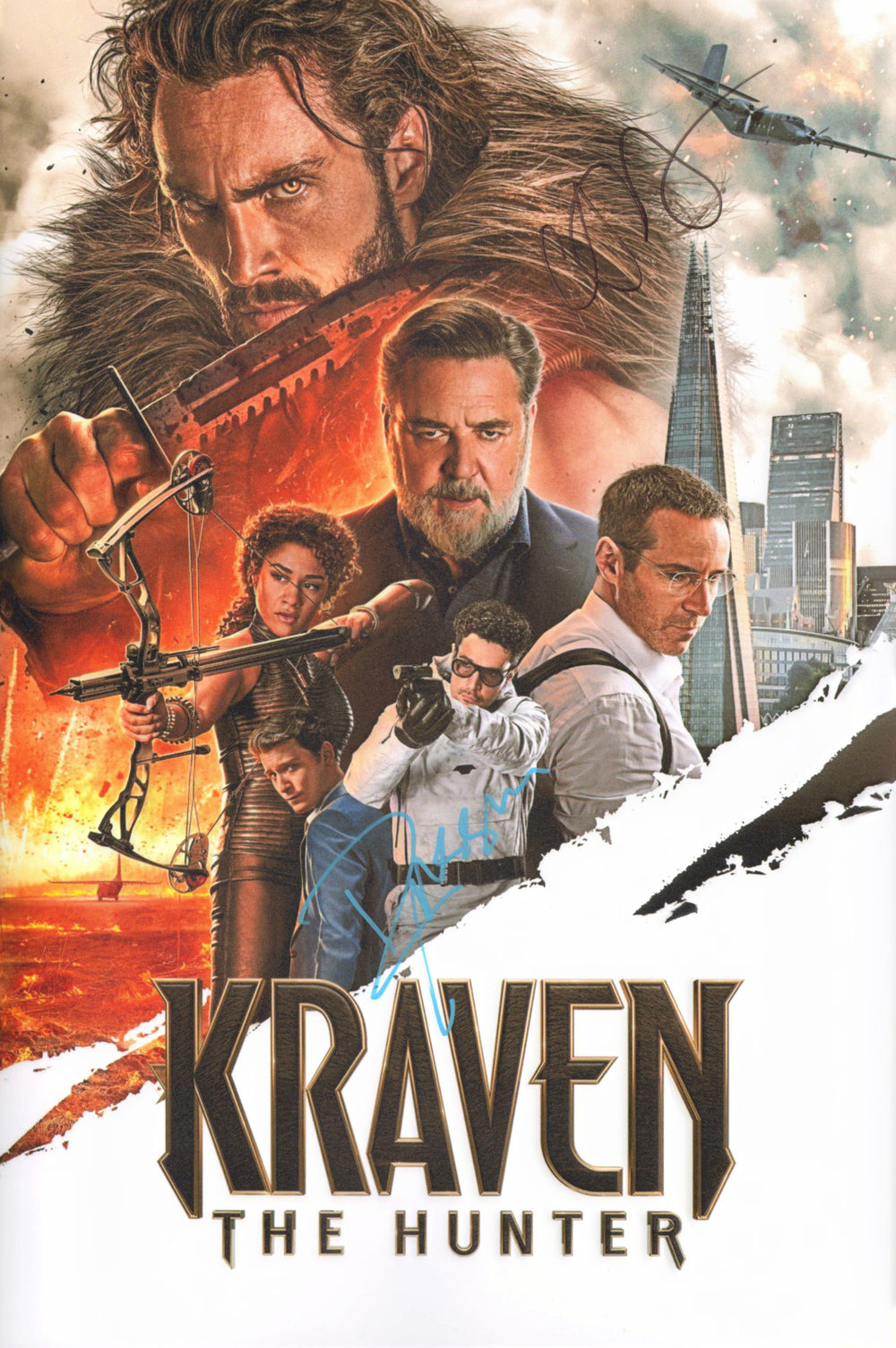 Aaron Taylor-Johnson as Sergei Kravinoff & Russell Crowe as Nikolai Kravinoff in Kraven the Hunter Signed 12x18 Mini Poster