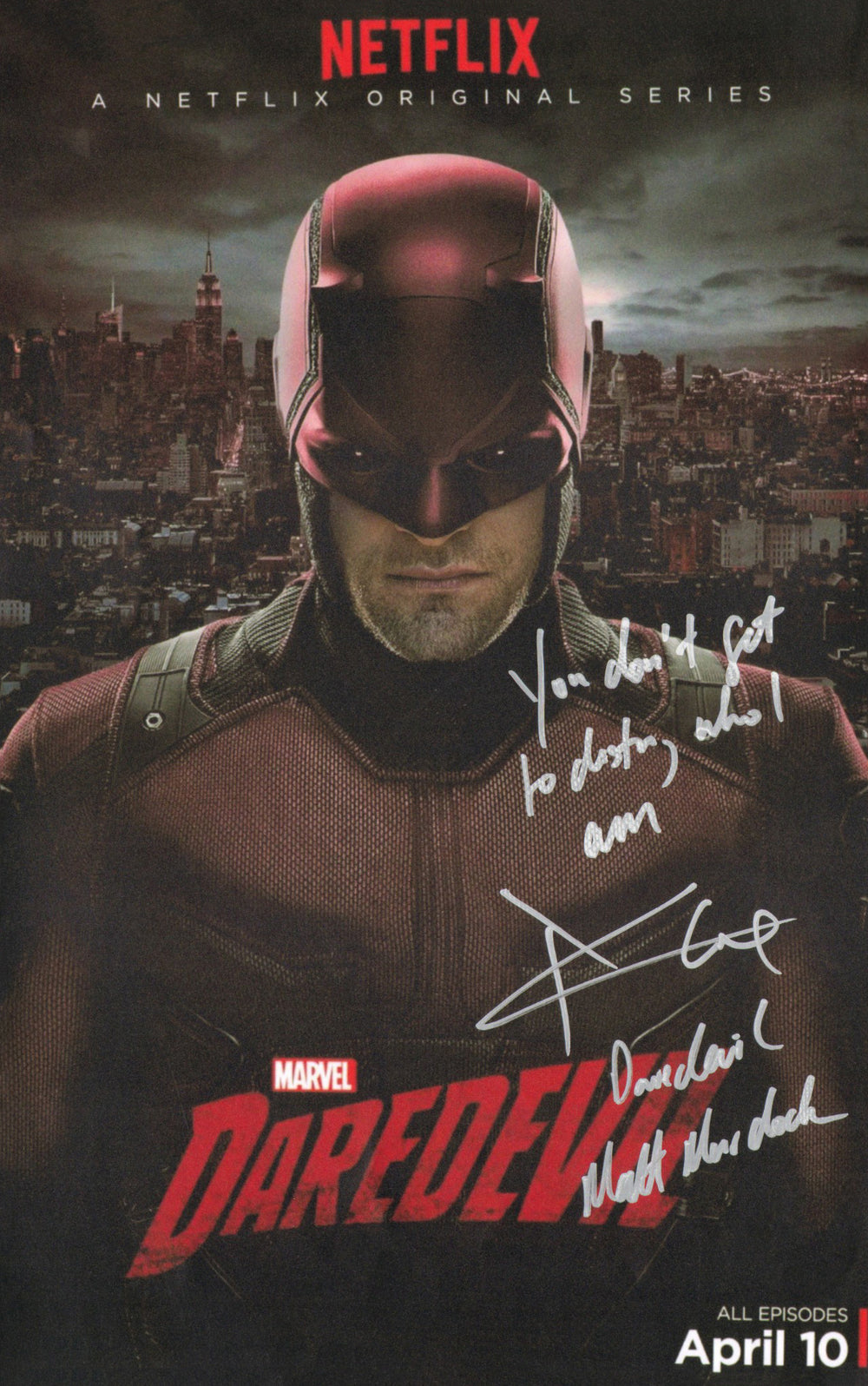 Charlie Cox as Matt Murdock in Daredevil Signed 11x17 Mini Poster with Character Name & Quote