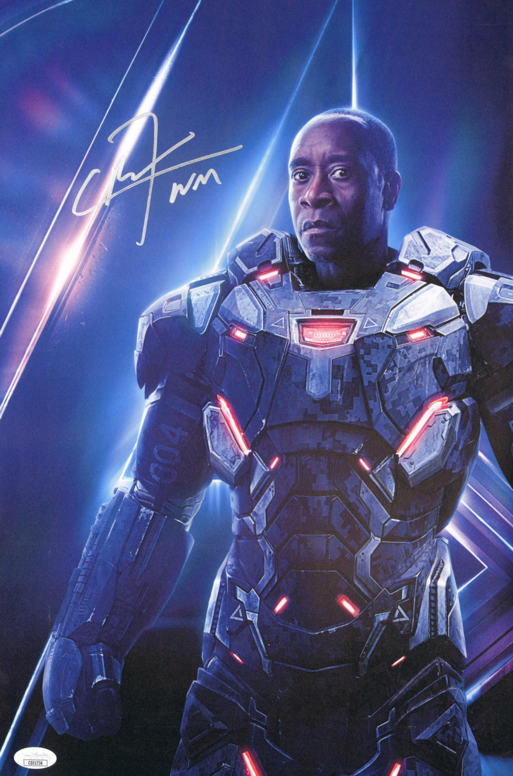 Don Cheadle as James Rhodes / War Machine in Avengers: Infinity War (JSA) Signed 11x17 Photo with Character Name Initials