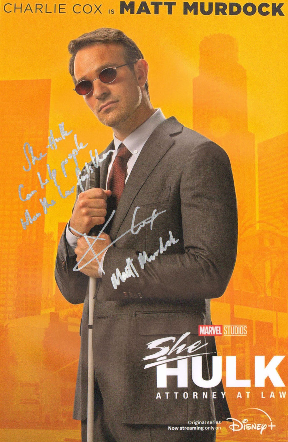 Charlie Cox as Matt Murdock / Daredevil in She-Hulk: Attorney at Law Signed 12x18 Mini Poster with Character Name & Quote