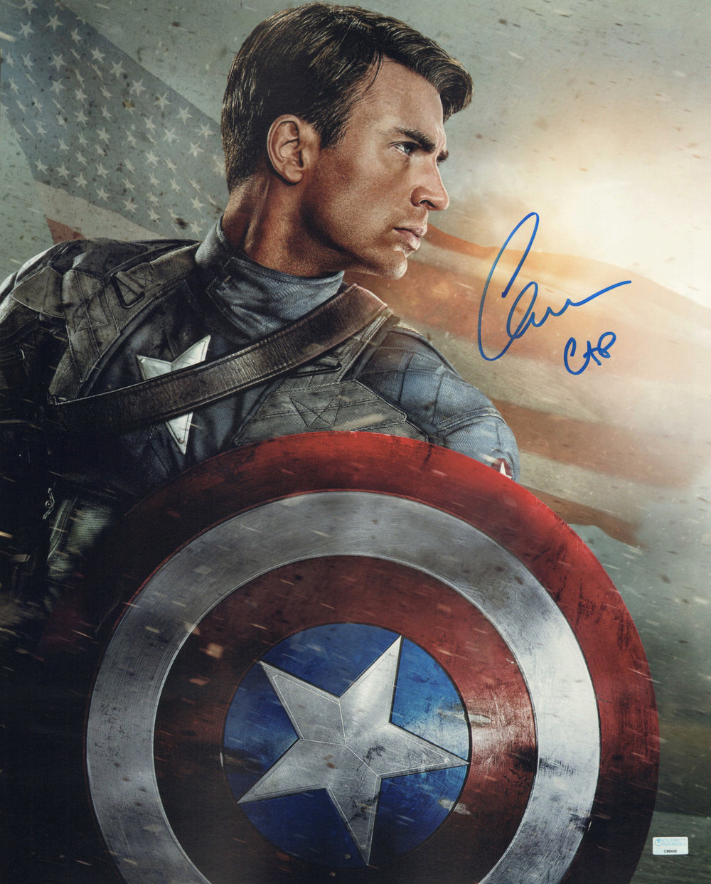 Chris Evans as Captain America in Captain America: The First Avenger (Celebrity Authentics) Signed 16x20 Photo with Character Name