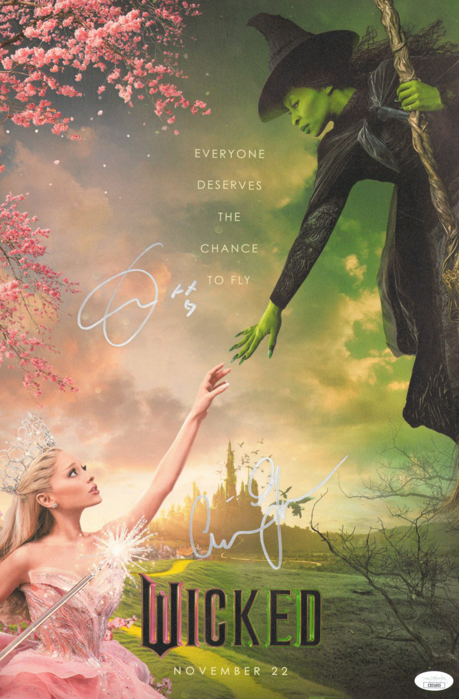 Cynthia Erivo as Elphaba Thropp & Ariana Grande as Galinda Upland in Wicked (JSA) Signed 12x18 Mini Poster