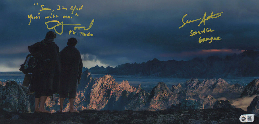 Elijah Wood as Frodo Baggins and Sean Astin as Samwise Gangee in The Lord of the Rings: The Fellowship of the Ring (SWAU) Signed 10x20 Photo