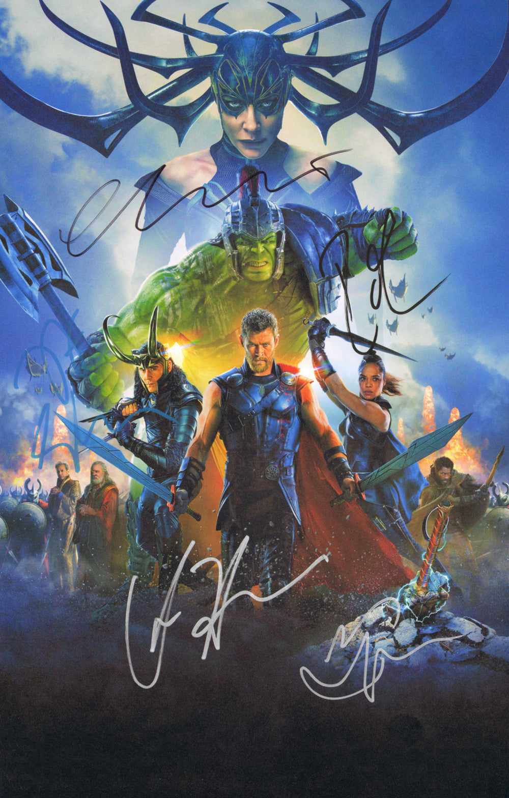 Thor: Ragnarok 12x18 Photo Cast Signed by Chris Hemsworth, Cate Blanchett, Idris Elba, Jeff Goldblum, & Mark Ruffalo