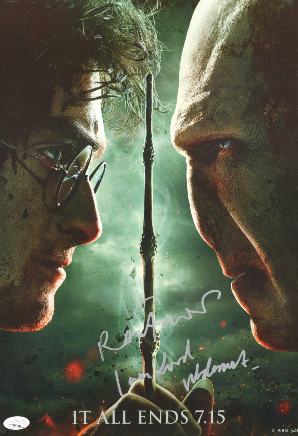 Ralph Fiennes as Lord Voldemort in Harry Potter & The Deathly Hallows Part 2 (JSA) Signed 11x17 Mini Poster with Character Name