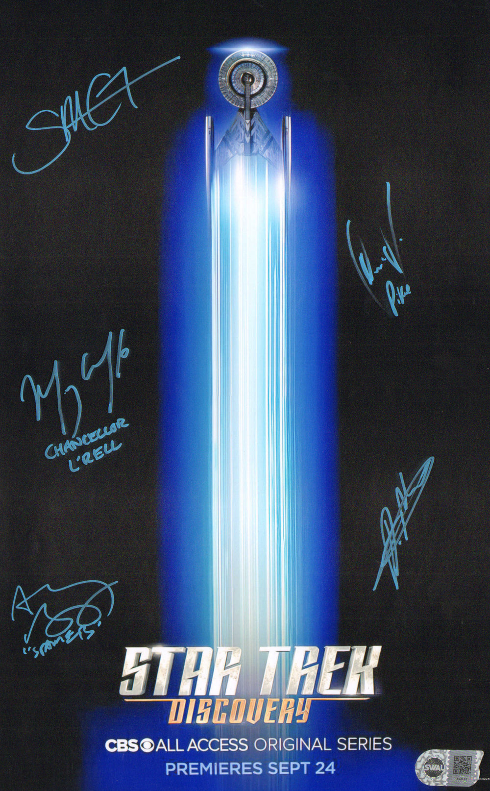 Stark Trek: Discovery (SWAU) 11x17 Mini Poster Cast Signed by Anson Mount, Anthony Rapp, David Ajala, Mary Chieffo, and Sonequa Martin-Green