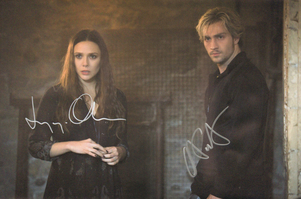 Aaron Taylor-Johnson as Pietro Maximoff & Elizabeth Olsen as Wanda Maximoff in Avengers: Age of Ultron Signed 12x18 Photo