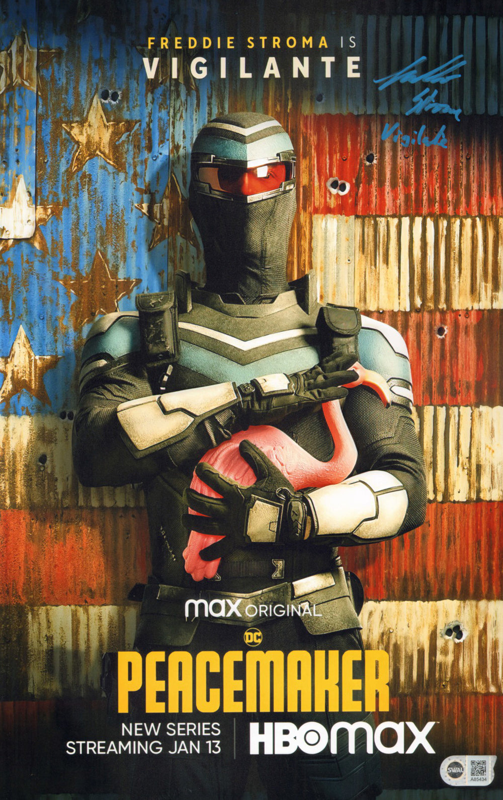 Freddie Stroma as Vigilante in Peacemaker (SWAU) Signed 11x17 Mini Poster