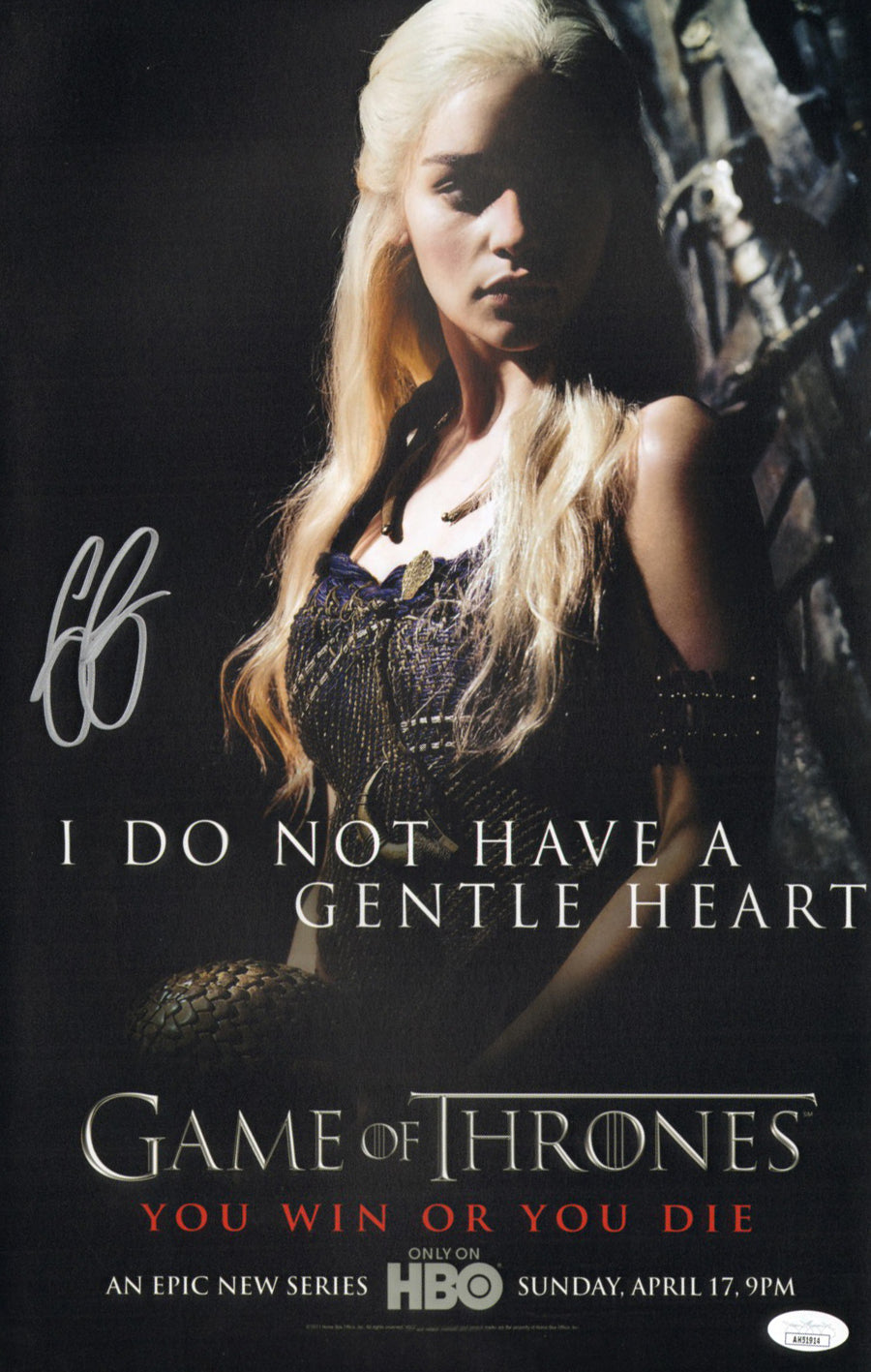 Emilia Clarke as Daenerys Targaryen in Game of Thrones (JSA) Signed 11x17 Mini Poster