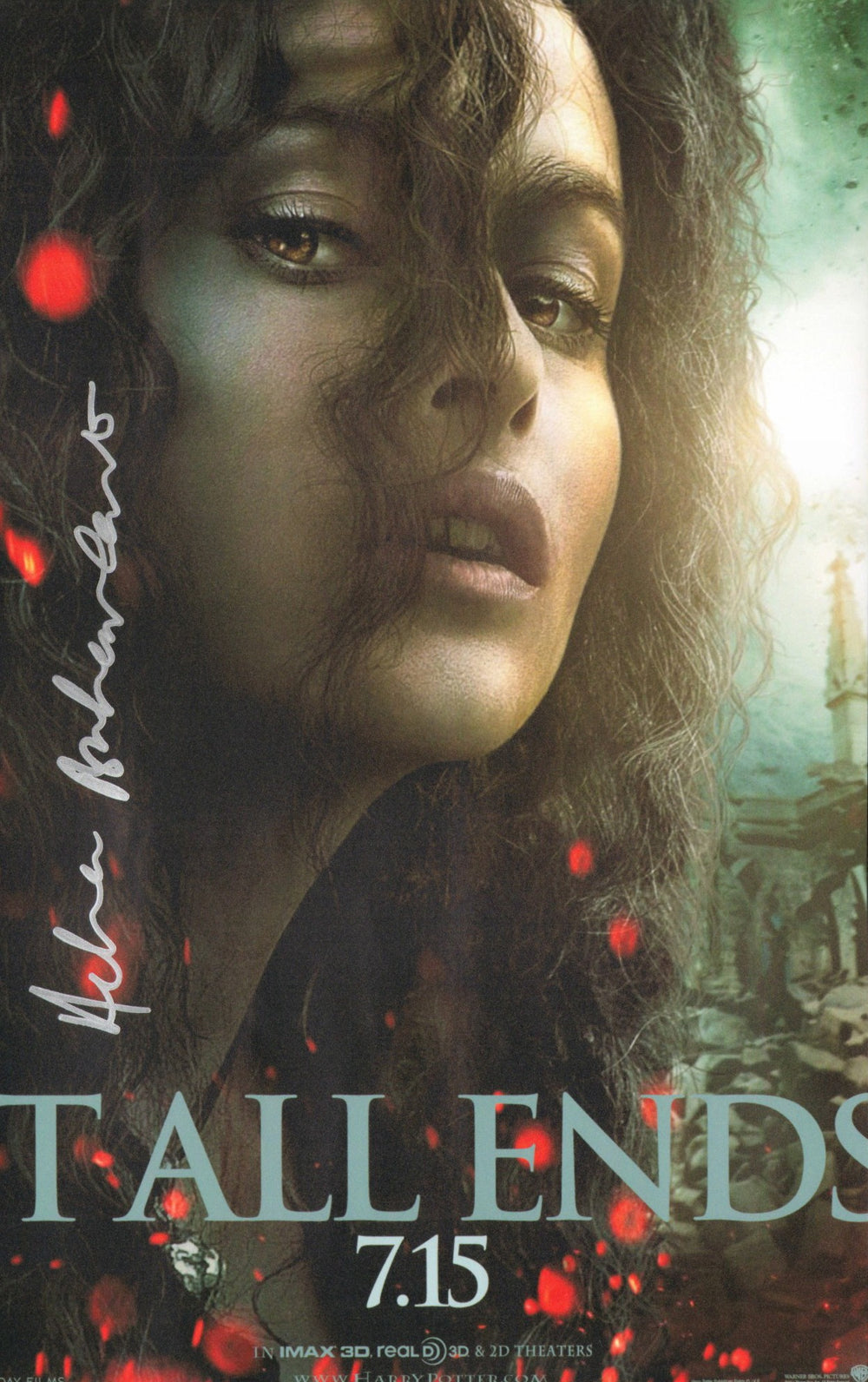 Helena Bonham Carter as Bellatrix Lestrange in Harry Potter & The Deathly Hallows Part 2 (JSA) Signed 11x17 Mini Poster