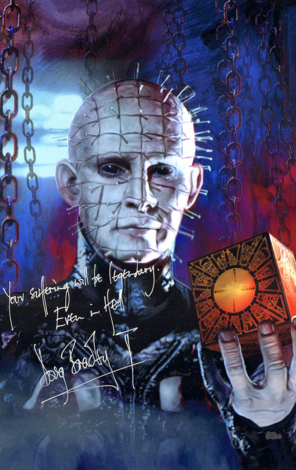 Doug Bradley as Lead Cenobite Pinhead in Hellraiser Signed 11x17 Photo with Quote