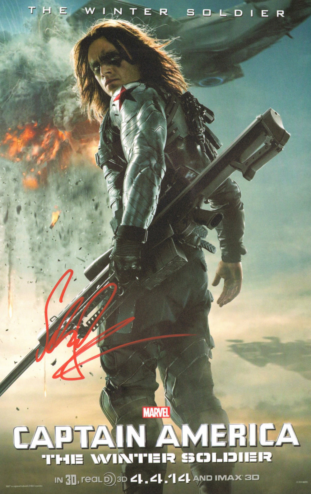 Sebastian Stan as Winter Soldier in Captain America: The Winter Soldier Signed 11x17 Mini Poster