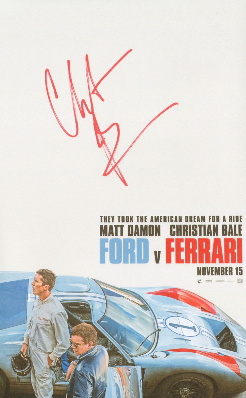 Christian Bale as Ken Miles in Ford v Ferrari Signed 11x17 Mini Poster