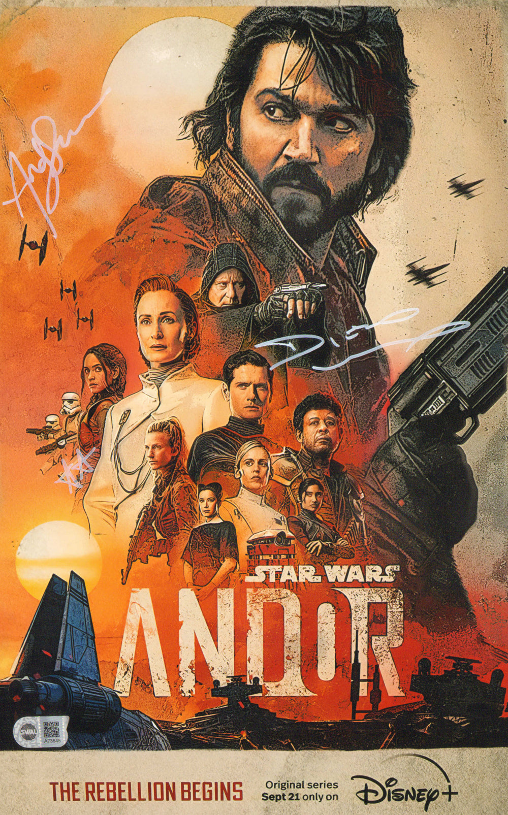 Diego Luna as Andor, Adria Arjona as Bix Caleen, & Andy Serkis as Kino Loy in Star Wars: Andor (SWAU) Signed 11x17 Mini Poster