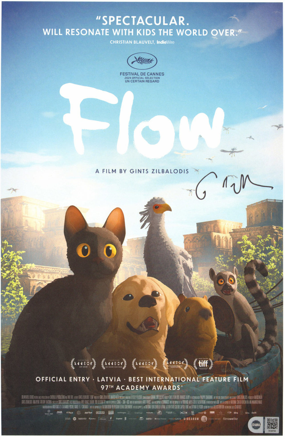 Gints Zilbalodis Creator, Director, & Writer of Flow (SWAU) Signed 11x17 Mini Poster