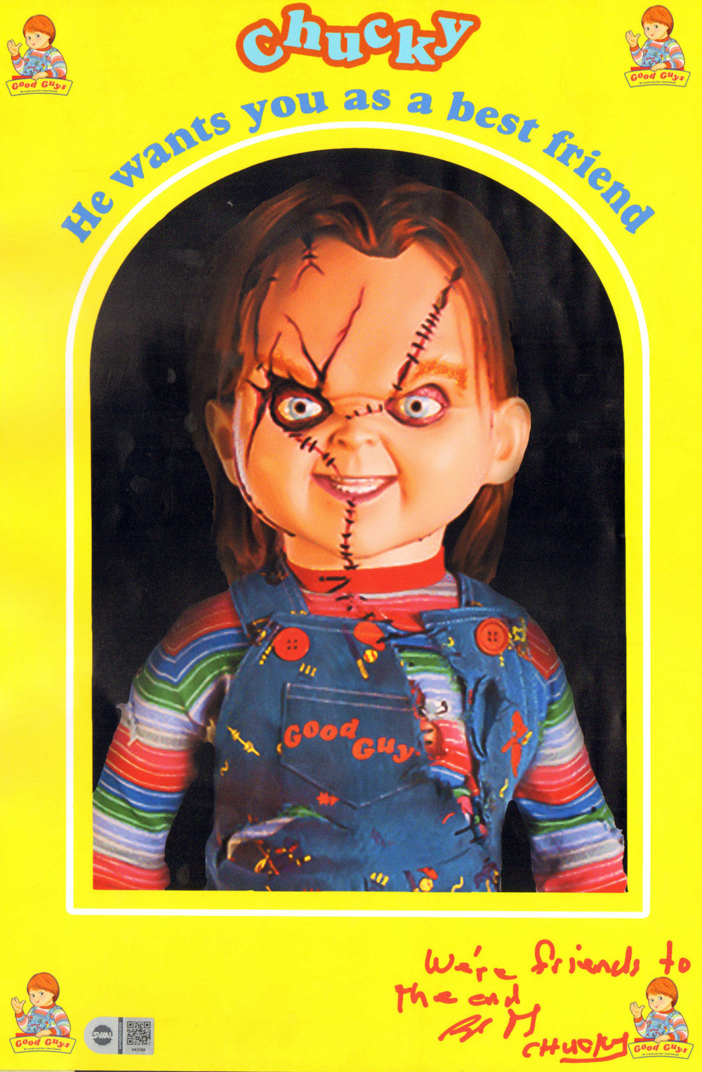 Brad Dourif as Chucky from Child's Play (SWAU) Signed 12x18 Photo with Character Name and Quote