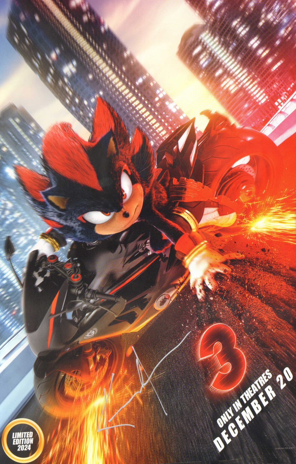 Keeanu Reeves as Shadow The Hedgehog in Sonic The Hedgehog 3 Signed 11x17 Mini Poster