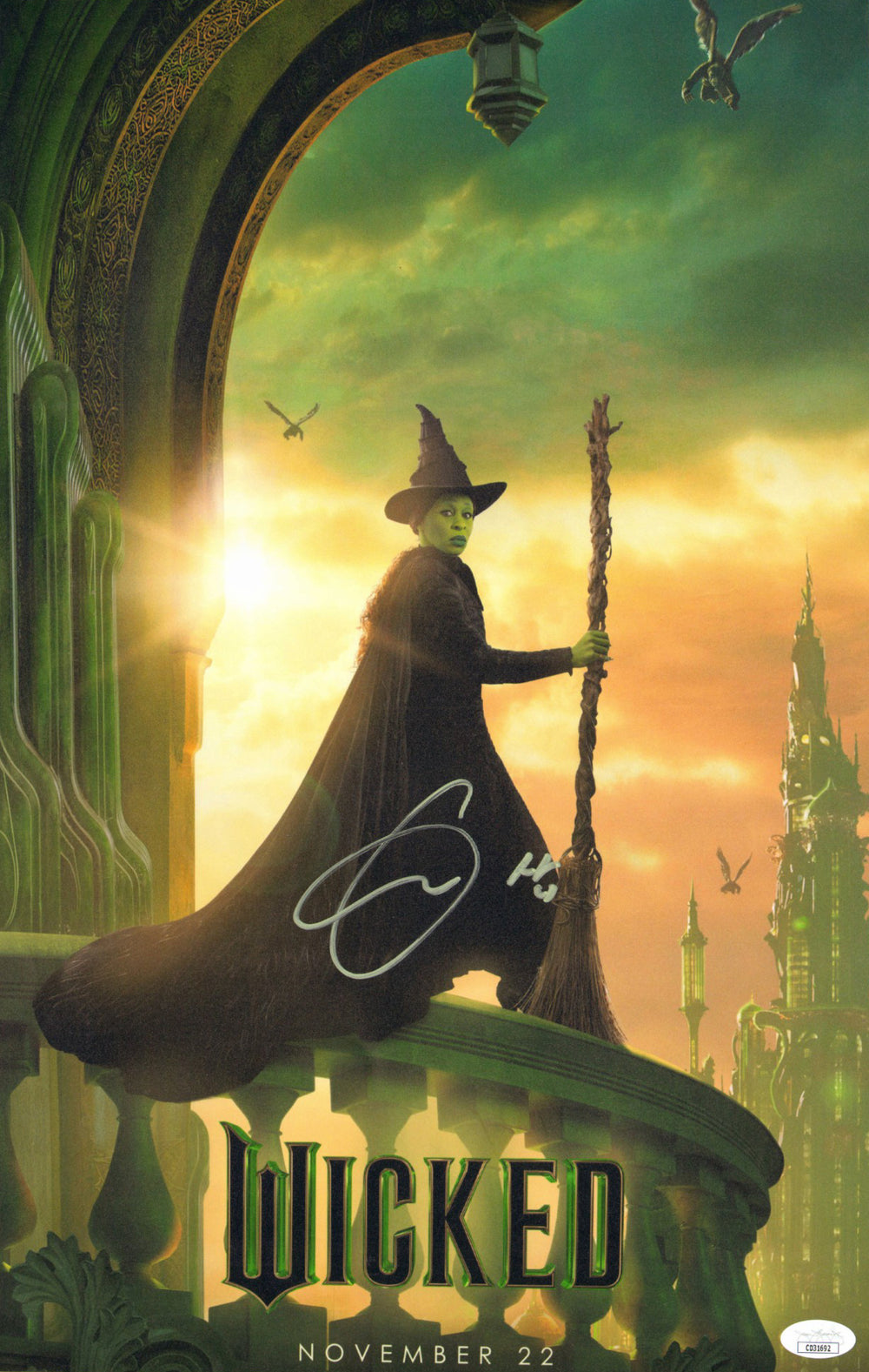 Cynthia Erivo as Elphaba Thropp in Wicked (JSA) Signed 12x18 Mini Poster