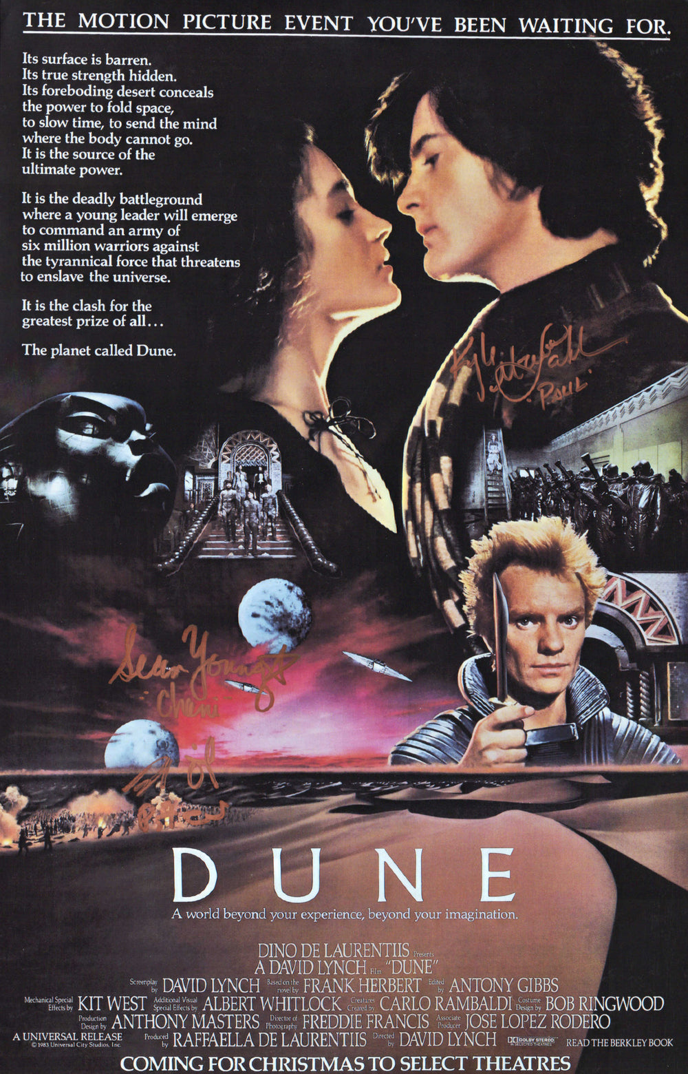 Dune 11x17 Mini Poster Signed By Sean Young, Kyle MacLachlin, and Brad Dourif