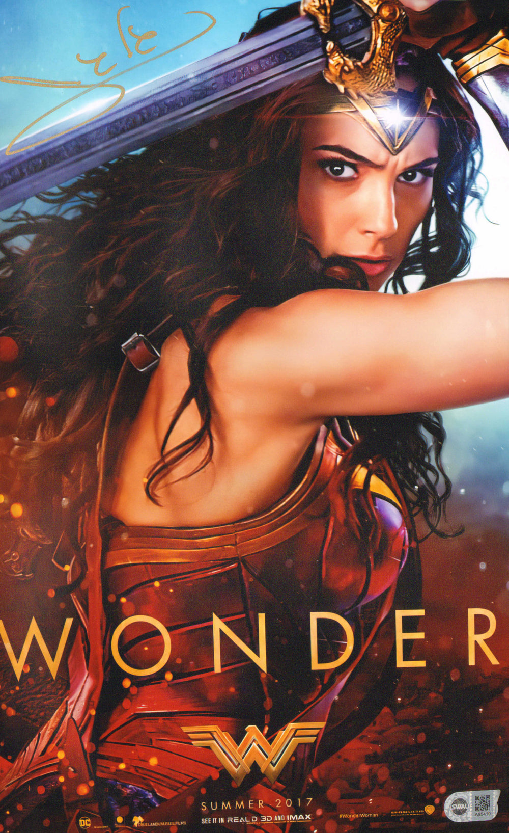 Gal Gadot as Wonder Woman in Wonder Woman (SWAU) Signed 11x17 Mini Poster