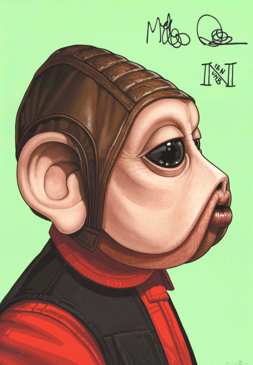 Mike Quinn as Nien Nunb in Star Wars: Return of the Jedi (Beckett) Signed 12x16 Art Print #155/770 with Character Name