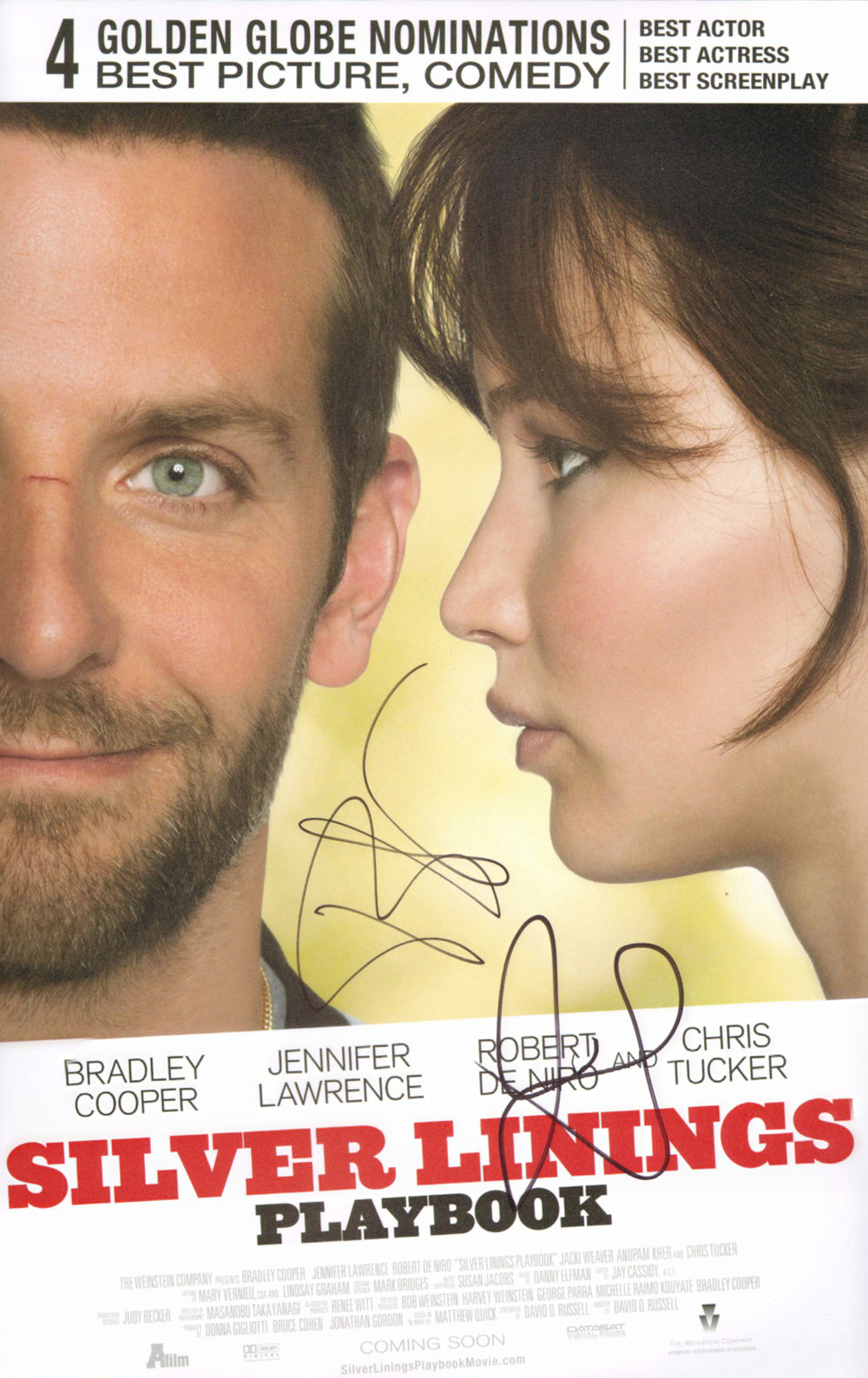 Bradley Cooper as Pat Solitano & Jennifer Lawrence as Tiffany in Silver Linings Playbook Signed 12x18 Mini Poster