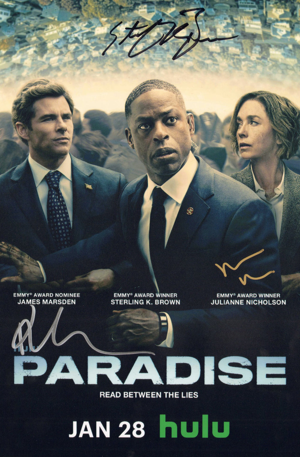James Marsden as Cal Bradford, Sterling K. Brown as Xavier Collins, & Julianne Nicholson as Sinatra in Paradise Signed 12x18 Mini Poster