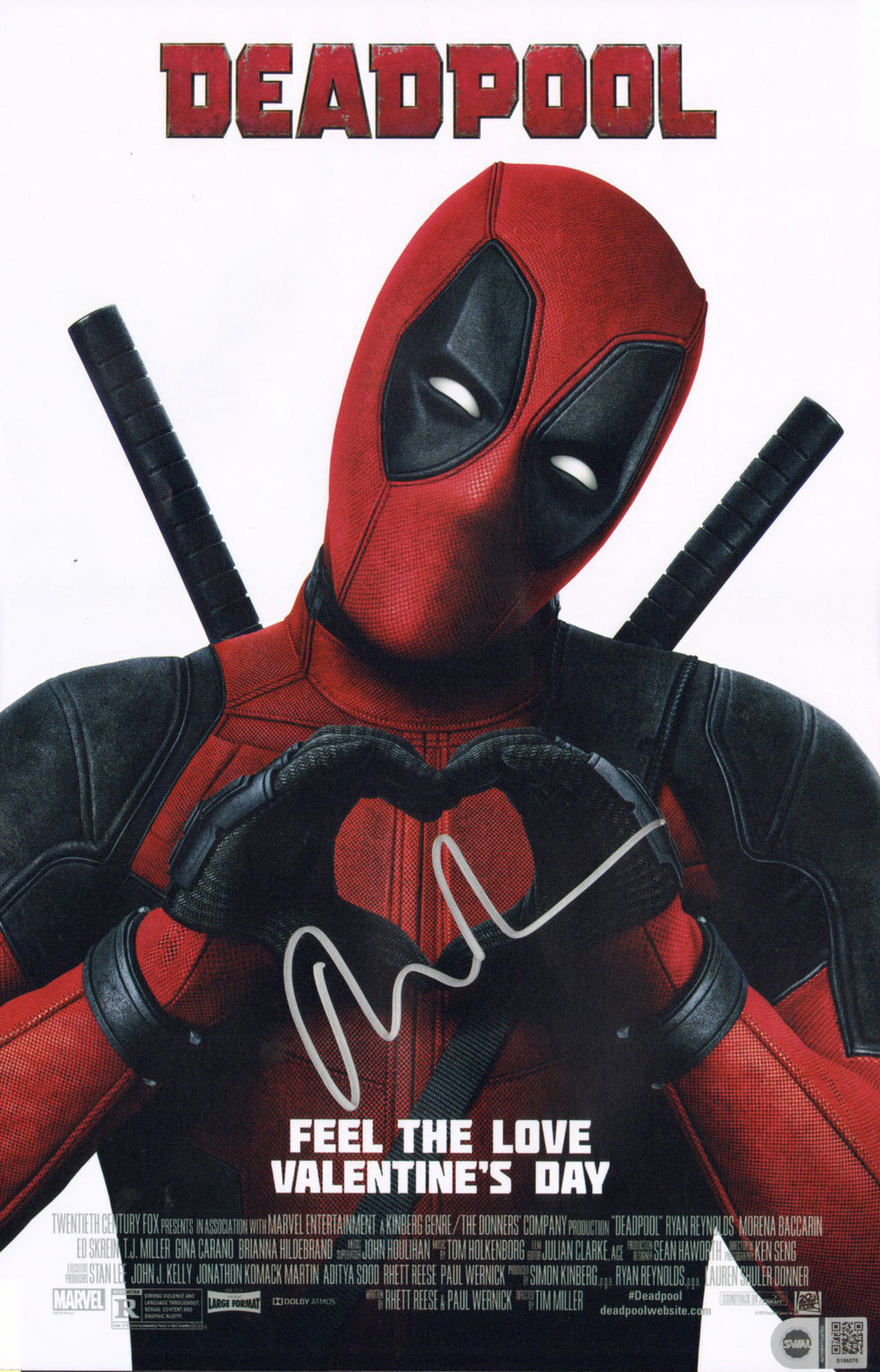Ryan Reynolds as Deadpool in Deadpool (SWAU) Signed 11x17 Mini Poster