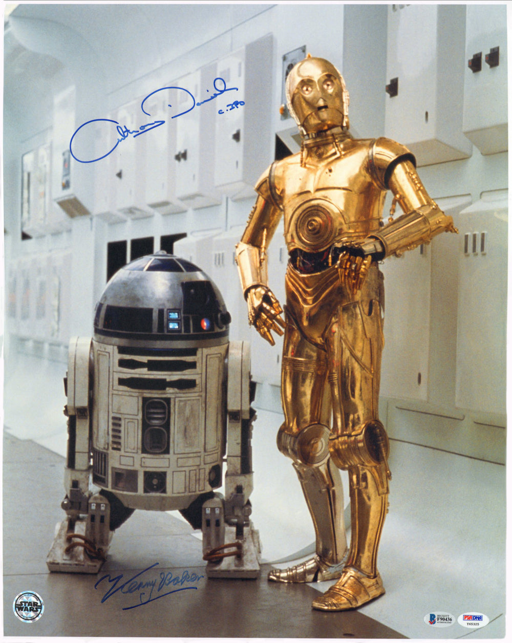 Anthony Daniels as C-3PO & Kenny Baker as R2-D2 in Star Wars: A New Hope (Official Pix/Beckett/PSA) Signed 16x20 Photo with Character Name