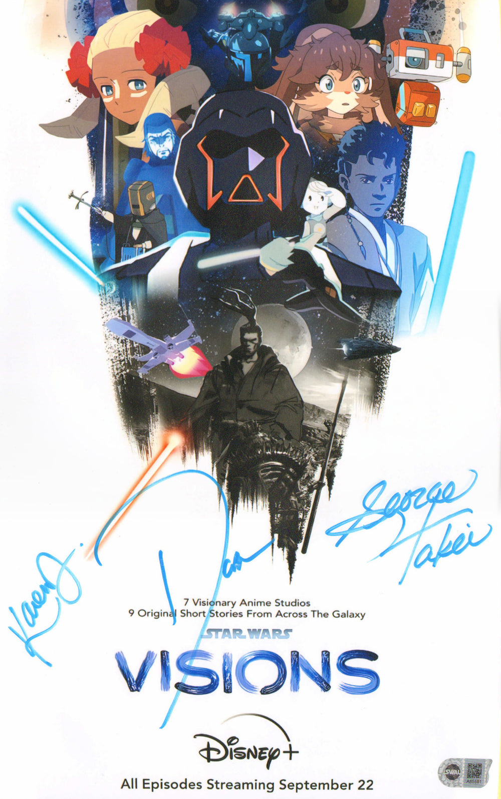 David Harbour as Tajin, George Takei as Senshuu, & Karen Fukuhara as F in Star Wars: Visions (SWAU) Signed 11x17 Mini Poster