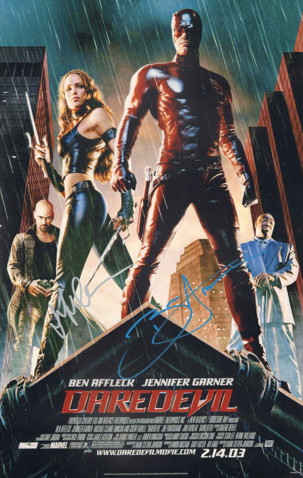Ben Affleck as Matt Murdock & Jennifer Garner as Elektra in Daredevil Signed 11x17 Mini Poster