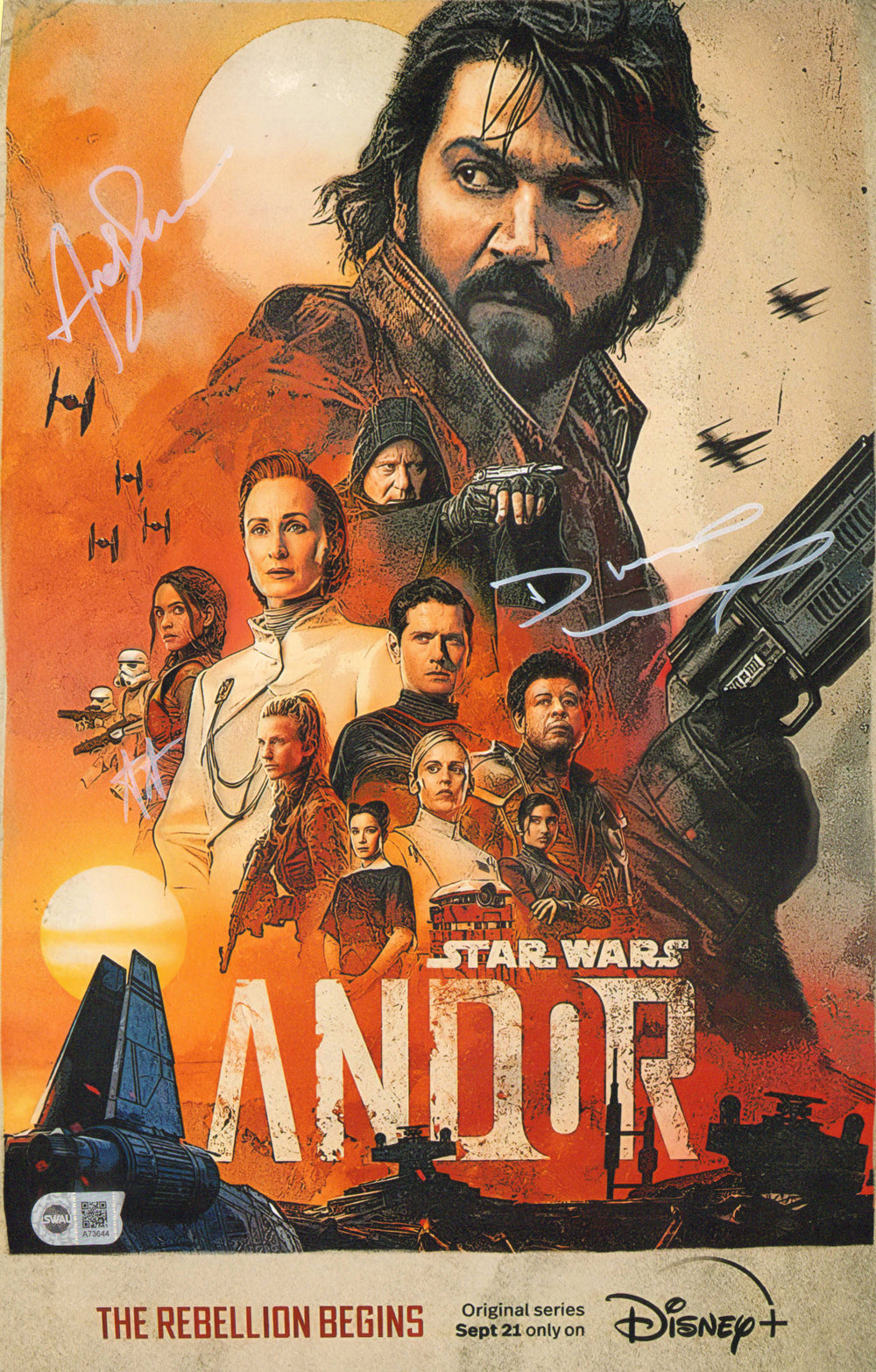 Diego Luna as Andor, Adria Arjona as Bix Caleen, & Andy Serkis as Kino Loy in Star Wars: Andor (SWAU) Signed 11x17 Mini Poster