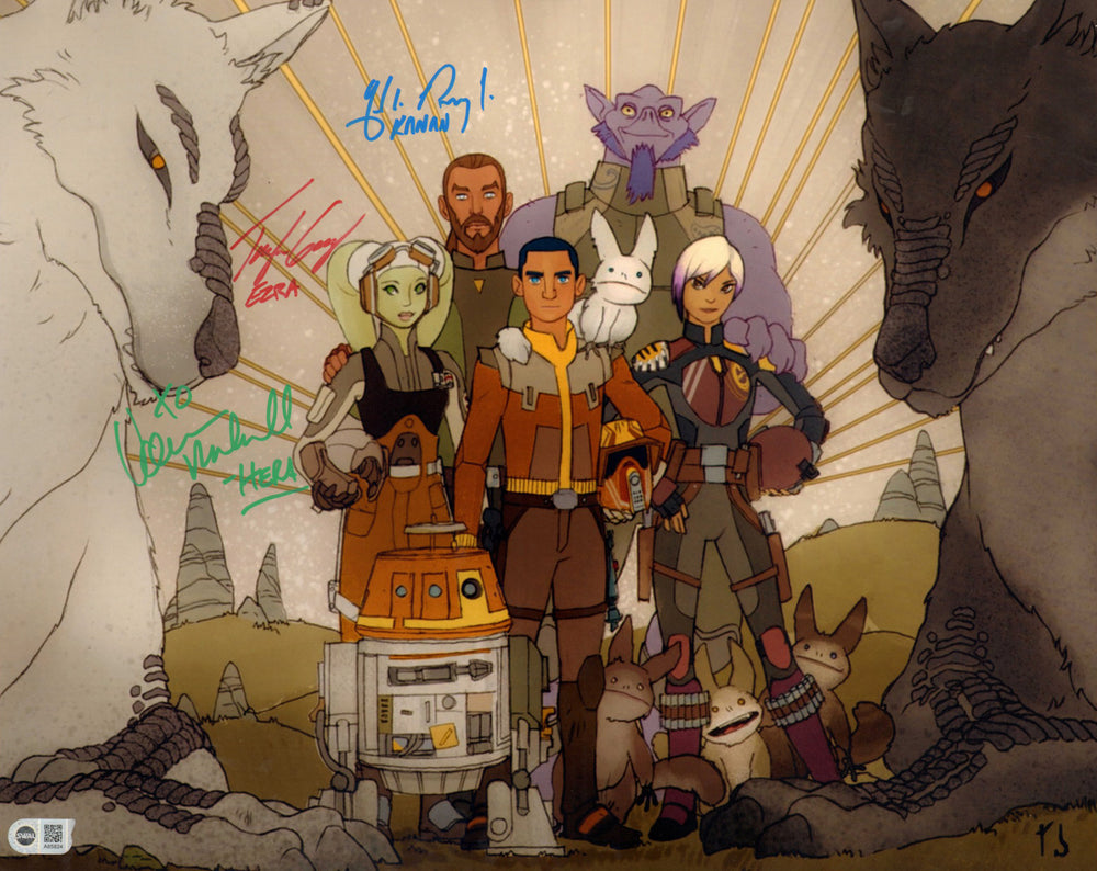 Taylor Gray as Ezra Bridger, Vanessa Marshall as Hera Syndulla, & Freddie Prinze Jr. as Kanan Jarrus in Star Wars: Rebels (SWAU) Signed 16x20 Photo with Character Names